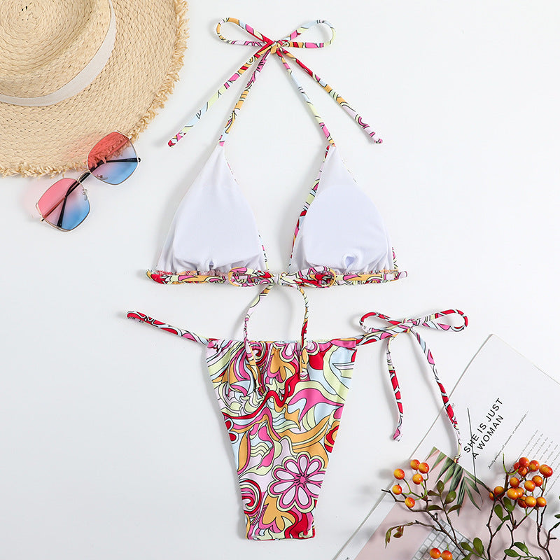 Triangel-Bikini mit Print für Damen mit separatem System und hängendem Hals-Badeanzug