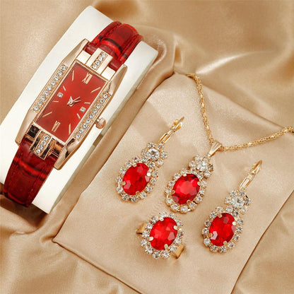 Women's Leather Strap Quartz Watch Jewelry All-match Three-piece Suit Suit