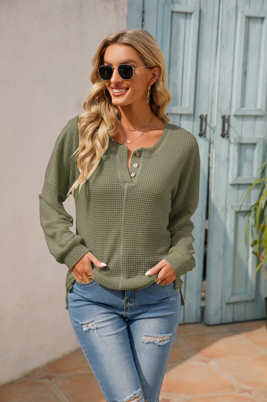 Frühling Herbst Frauen Kleidung rundhals Waffel Strick Pullover