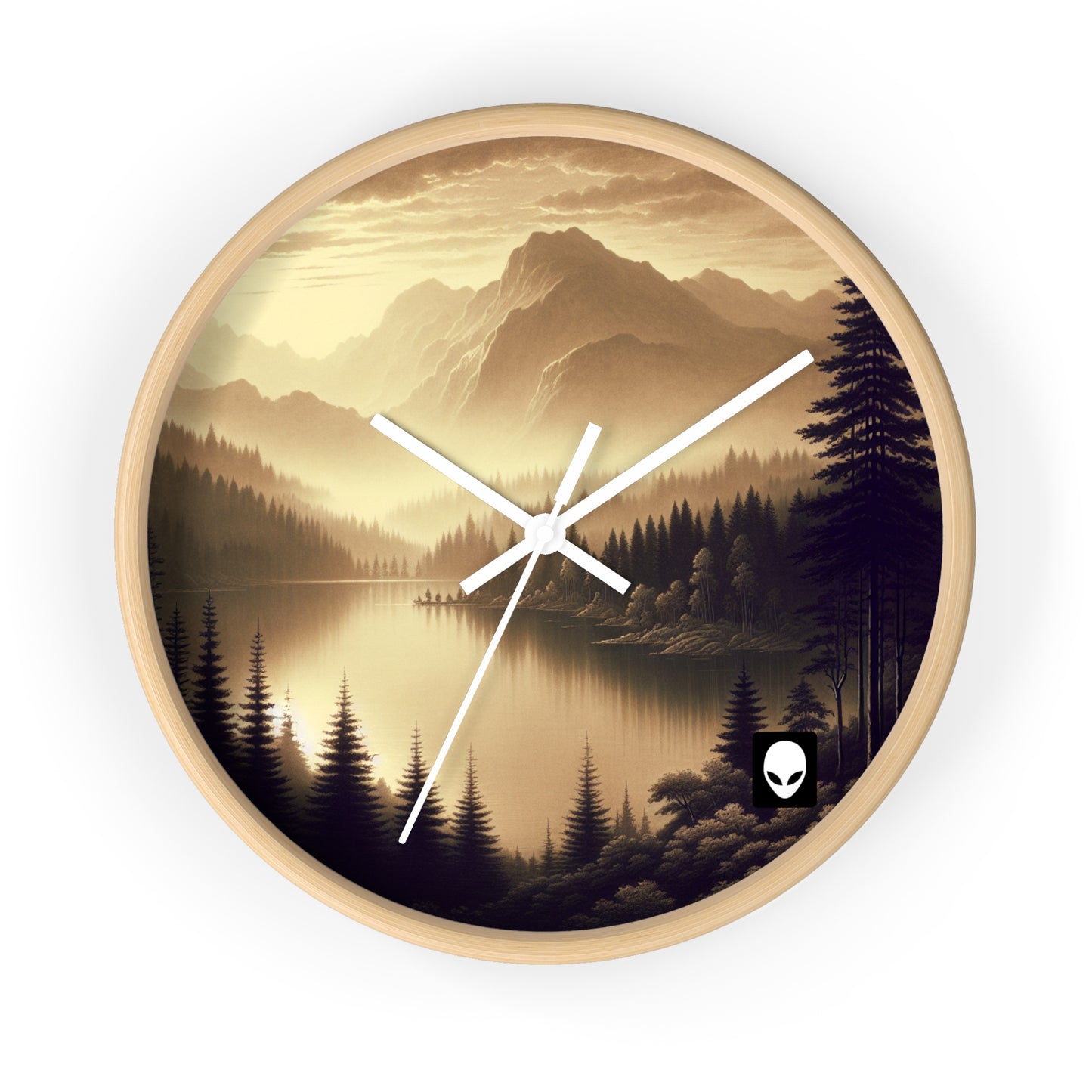 "Dawn at the Lake: A Foggy Mountain Morning" - The Alien Wall Clock Tonalism Style