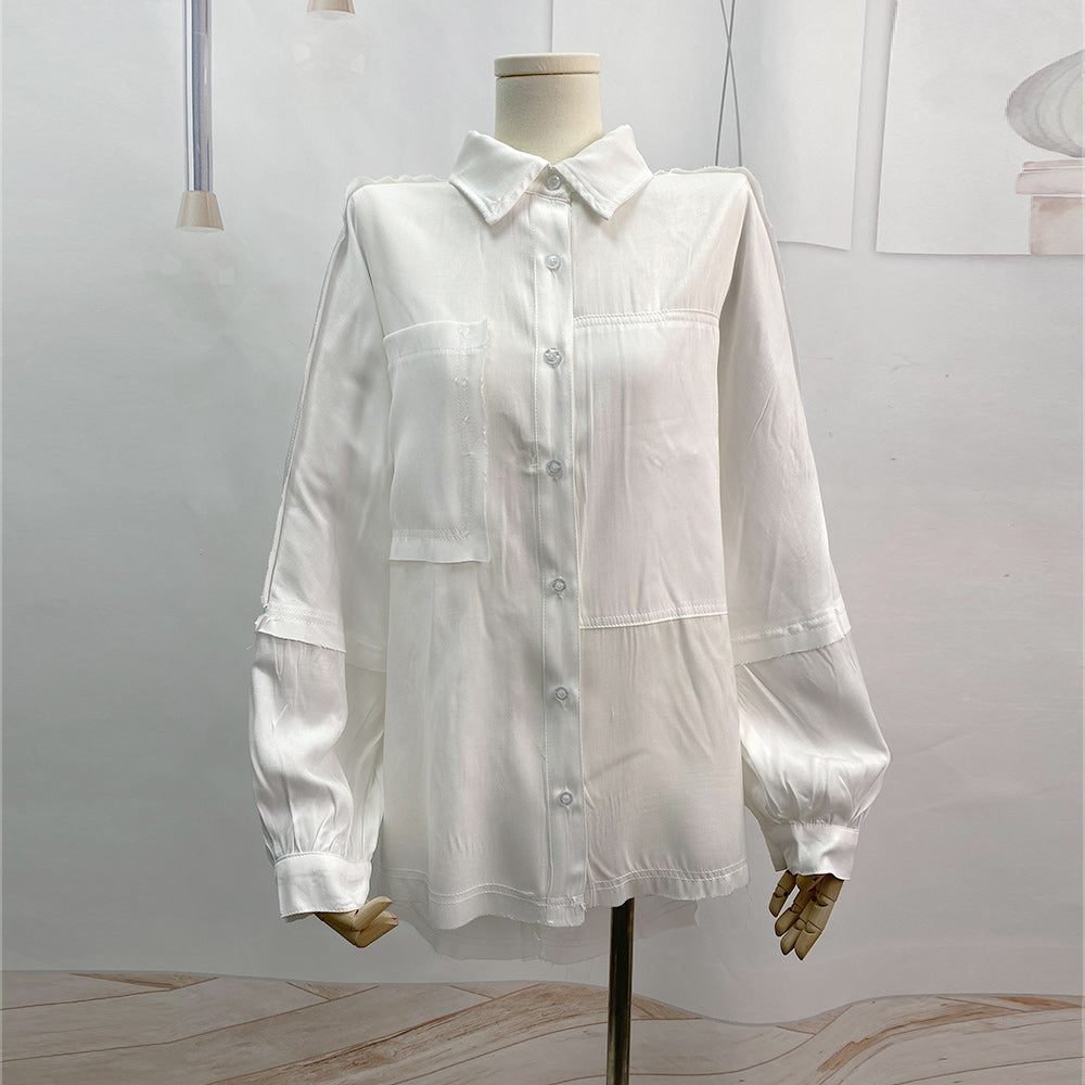 Nueva camisa popular para mujer, primavera verano, manga larga, elegante, ajustada, camisa blanca de manga larga