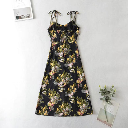 Vestido con cordones estampado nuevo de verano con tirantes halter