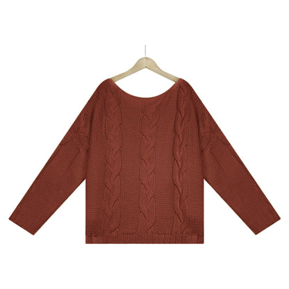 Women Autumn Winter Loose Sweater Round Neck Solid Color Pullover Sweater Women