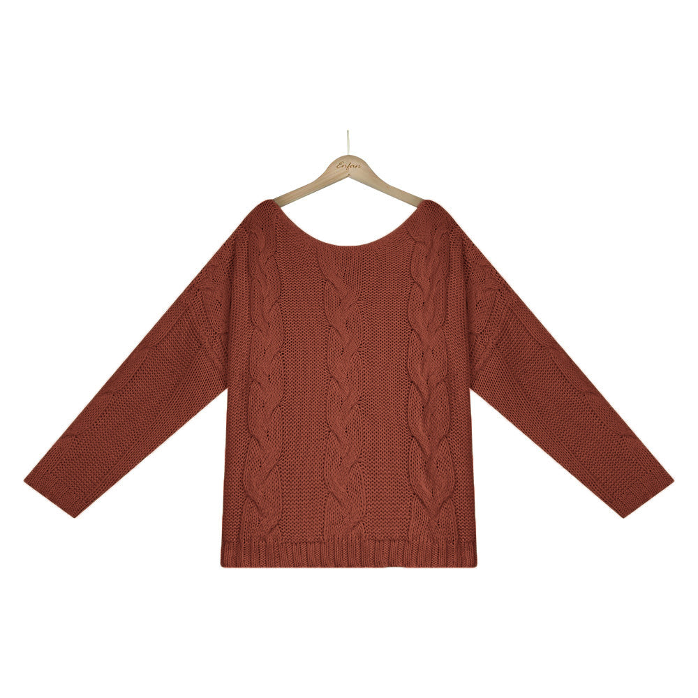 Mujer Otoño Invierno suéter suelto cuello redondo Color sólido suéter mujeres
