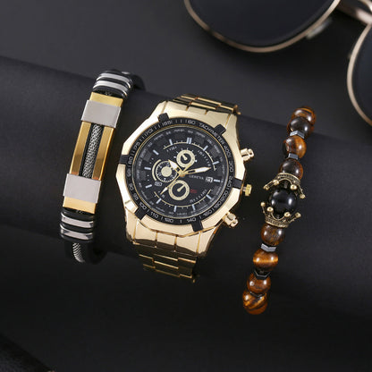 Conjunto de reloj de moda con cinturón de acero para hombre