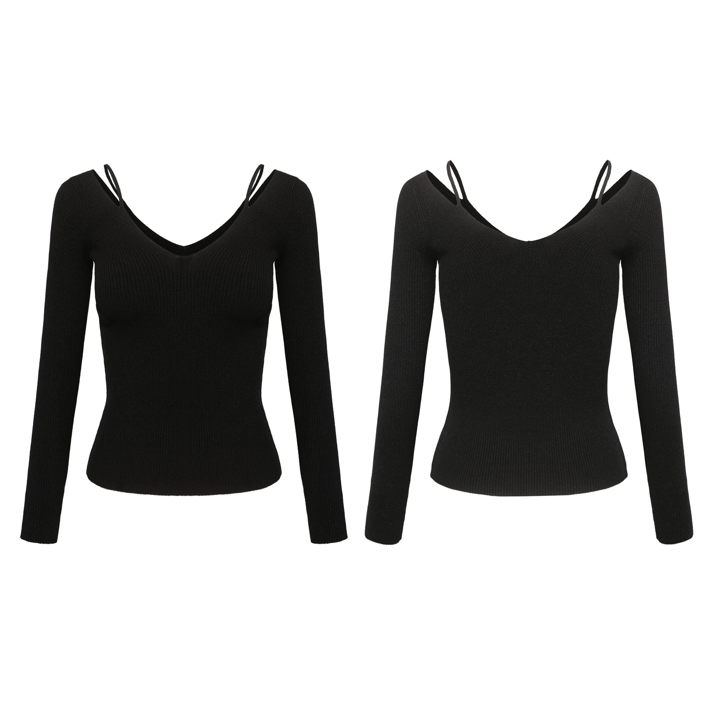 Slim Fit Backless Design Slimming Jumper Women off-the-Shoulder Inner Wear Sweater Black Knitwear Women