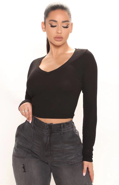 Office Slim Fit Pullover Inner Wear Solid Color Knitted Long-Sleeved Cotton Chest Exposed cropped Short Top Summer