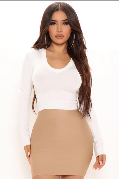 Office Slim Fit Pullover Inner Wear Solid Color Knitted Long-Sleeved Cotton Chest Exposed cropped Short Top Summer