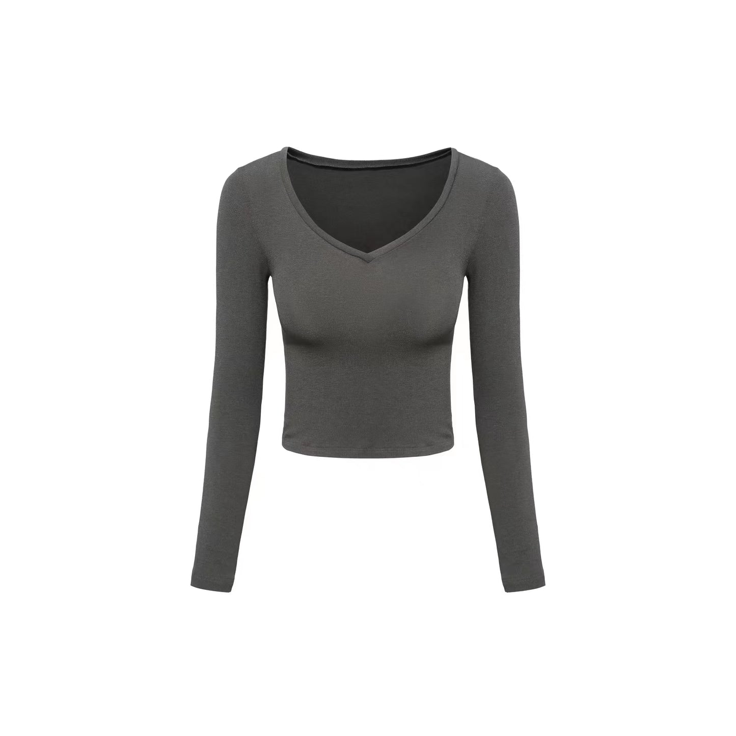 Office Slim Fit Pullover Inner Wear Solid Color Knitted Long-Sleeved Cotton Chest Exposed cropped Short Top Summer