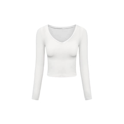 Office Slim Fit Pullover Inner Wear Solid Color Knitted Long-Sleeved Cotton Chest Exposed cropped Short Top Summer