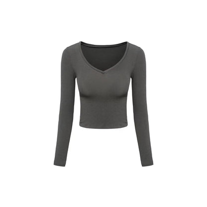 Büro Slim Fit Pullover Innenbekleidung Einfarbig Gestrickt Langarm Baumwolle Brust Freiliegende kurze Top Sommer