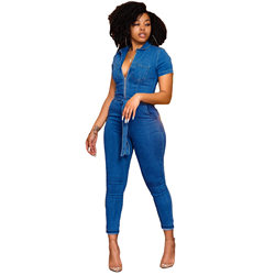 Solid Color Jumpsuit Women Washed Fashionable Sleeveless One-Piece Denim Trouser