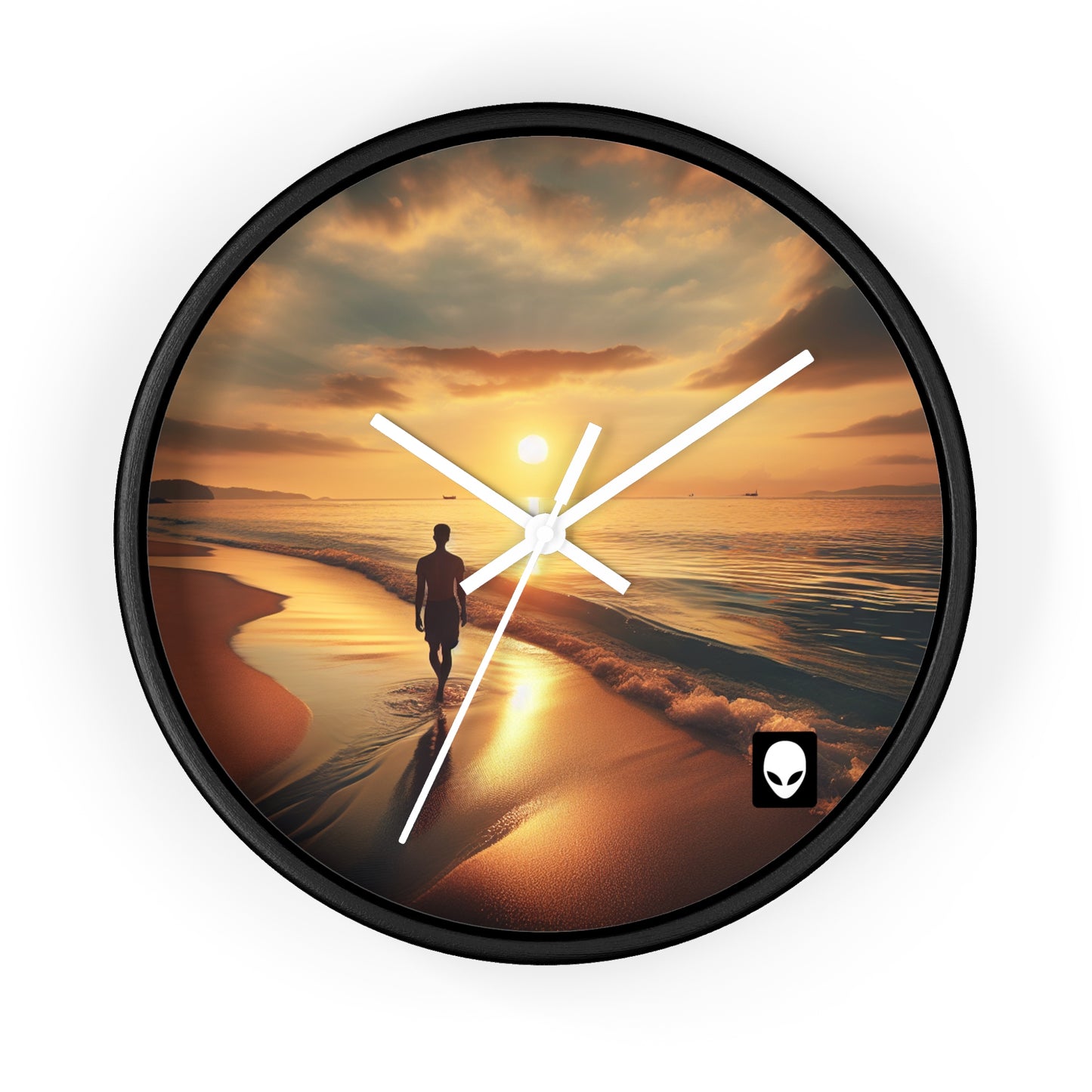 "Un paseo por la playa al atardecer" - El reloj de pared alienígena estilo fotorrealismo