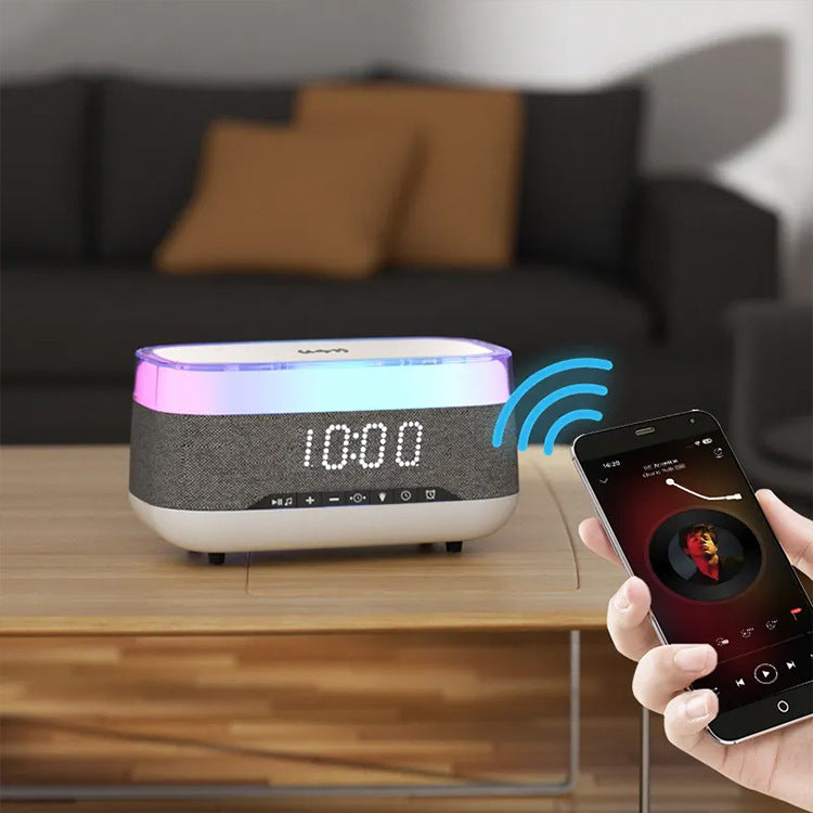 Reloj despertador multifuncional inteligente, Altavoz Bluetooth, cargador inalámbrico, reloj de carga rápida, luz nocturna de ambiente, decoración del hogar