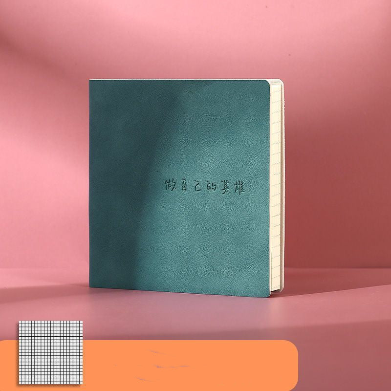 Cuaderno cuadrado con malla en blanco, libro de diario con superficie de cuero