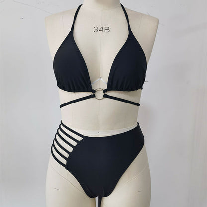 Zweiteiliger Neckholder-Bikini mit Leopardenmuster, Cut-Out-Riemen, Badeanzug-Set für den Sommer, Strand, Damenbekleidung