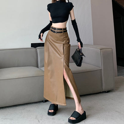 Black High-grade PU Leather Skirt Women