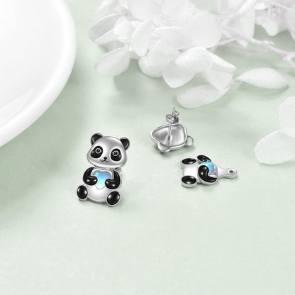 Pendientes de plata de ley con diseño de panda