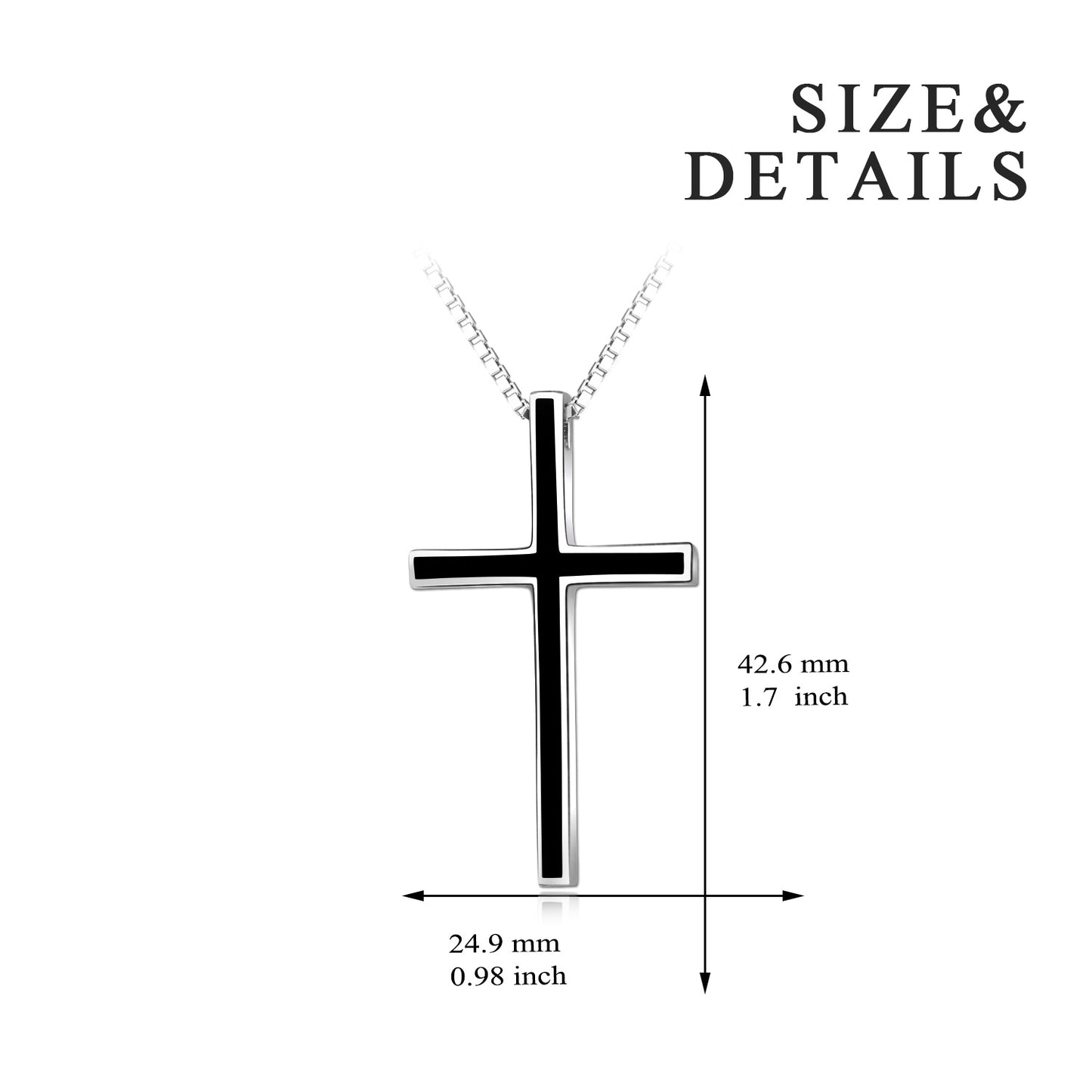 Herren-Halskette mit schwarzem Kreuz-Anhänger, 925er-Sterlingsilber, klassische Kreuz-Halskette