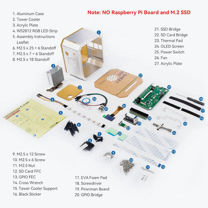 Pironman Mini PC Case for Raspberry Pi - Aluminum Alloy Tower Case, M.2 SATA SSD Expansion Board for Raspberry Pi 4