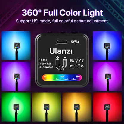 Ulanzi L2 RGB Mini COB Video Camera Light Dimmable 360° Full Color Light with Diffuser Honeycomb Photography for DSLR Camera