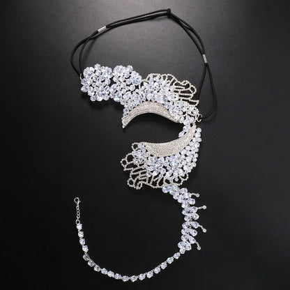 Stonefans Luxury Cubic Zirconia Mask Face Jewelry for Women Fashion 2023 Masquerade Elastic Rope Face Chain Halloween Accessorie