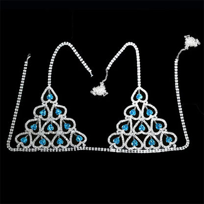 Fashion Bikini Heart Body Jewelry for Women Lingerie Chain Bling New Rhinestone Harness Sexy Bra Thong 2pcs/Set Wholesale