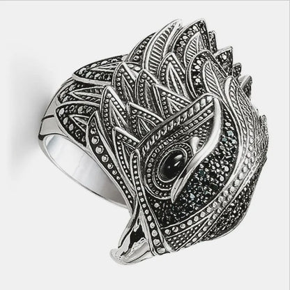 Anillo de águila retro con personalidad, anillo de pájaro de plata tailandés antiguo creativo a la moda para hombre