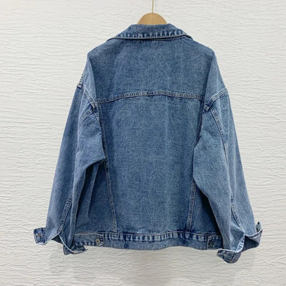 Hip Hop Streetwear All-passende Mode Perlen Diamanten Denim Jacke frauen Herbst Lose Drei Dimensionale Dekoration Mantel