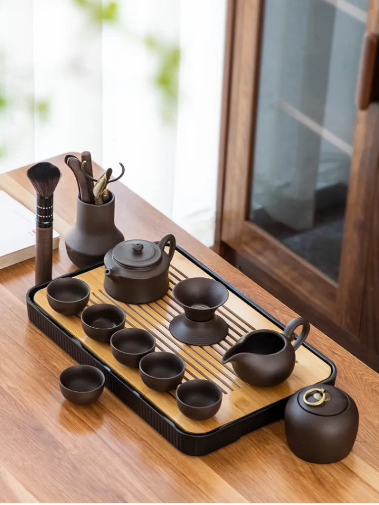 Juego de té de arcilla púrpura, Teteras y tazas de té de Kung Fu portátiles creativas de viaje chino de lujo, productos para el hogar 50