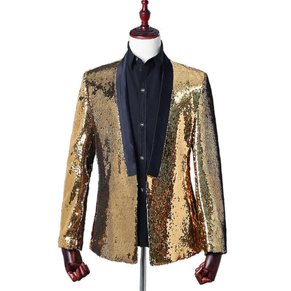 New Men's Mixed Two-color Lapel Sequins Jacket Without Buckle Peaky Blinders Cosplay Party Suit Elegant Men Wedding Suits Groom