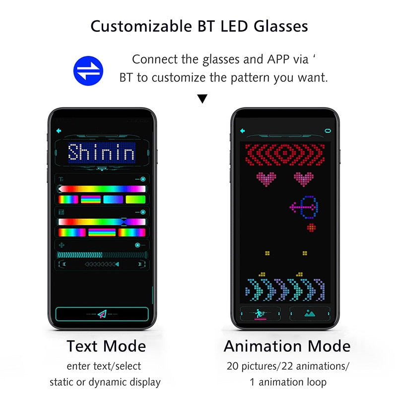 LED Smart Leuchtbrille DIY App Steuerung Elektronische futuristische Vollfarbbrille Halloween Festival KTV Bar Party Brille