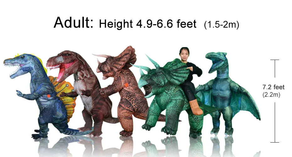 Nuevo inflable Dino t-rex Spinosaurus Pterosaur Triceratops adulto Velociraptor disfraz mascota Cosplay Halloween mujer hombre chico