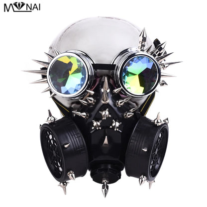 Máscara Steampunk totalmente incrustada, gafas con remaches, gafas de Cosplay con pinchos elegantes, máscara con tachuela, accesorio gótico Retro Rock para Halloween