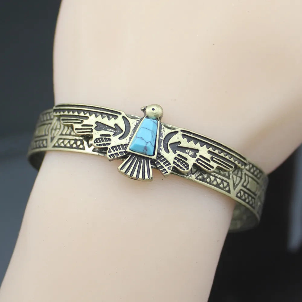 Vintage Gold Silver Plated Tribal Antique Carve Eagle Bracelets For Women Bangles Pulseiras Cuff Fashion Men Jewelry Accessories