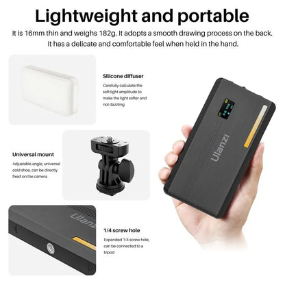 VIJIM Ulanzi VL200 luz Led para vídeo con difusor suave cabezal de bola de 360 ​​° 5000mAh 2500-9000k lámpara de Panel de relleno luz de cámara para Youtube