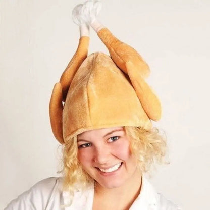 New Plush Roasted Thanksgiving Turkey Hat Novelty Cooked Chicken Bird Secret Santa Fancy Costume Dress Up Party