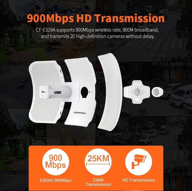 Nanoestación WiFi CPE de largo alcance, 25KM, 900Mbps, transmisión al aire libre, 5GHz, puente inalámbrico, punto de acceso, antena 26dBi, LAN, RJ45