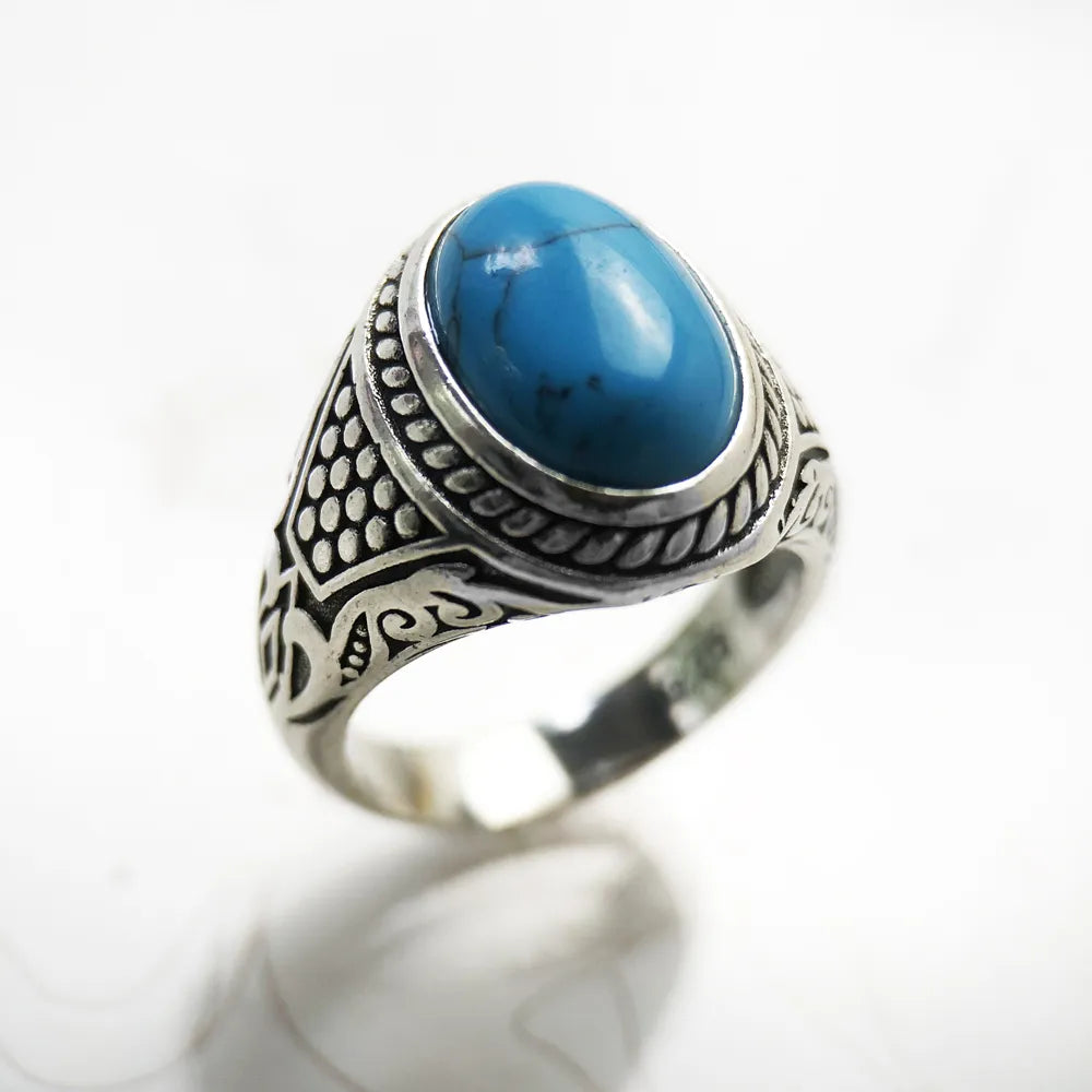 Personal Lucky Ring Oval Blue,Ethnic Fine Jewerly For Women Men  Autumn Energetic Gift In 925 Sterling Silver