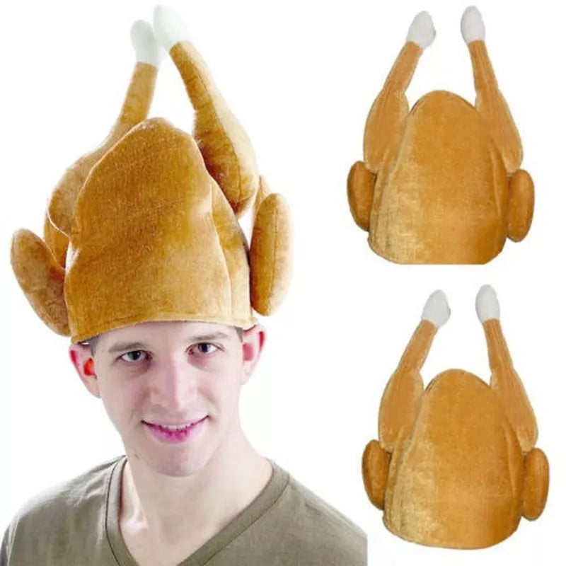 Nuevo Sombrero de pavo asado de felpa para Acción de Gracias, novedad, pollo cocido, pájaro secreto, disfraz elegante de Papá Noel, vestido de fiesta