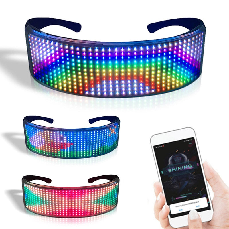 LED  Smart Luminous Glasses DIY App Control Electronic Futuristic Full-color Glasses Halloween Festival KTV Bar Party Glasses