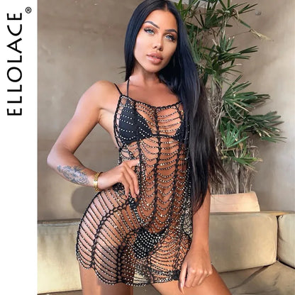 Sexy Hollow Out Mini Dress Summer Crochet Bathing Suit Bikini Swimwear Cover Up Beach Dress Hollow Out One Piece Tops