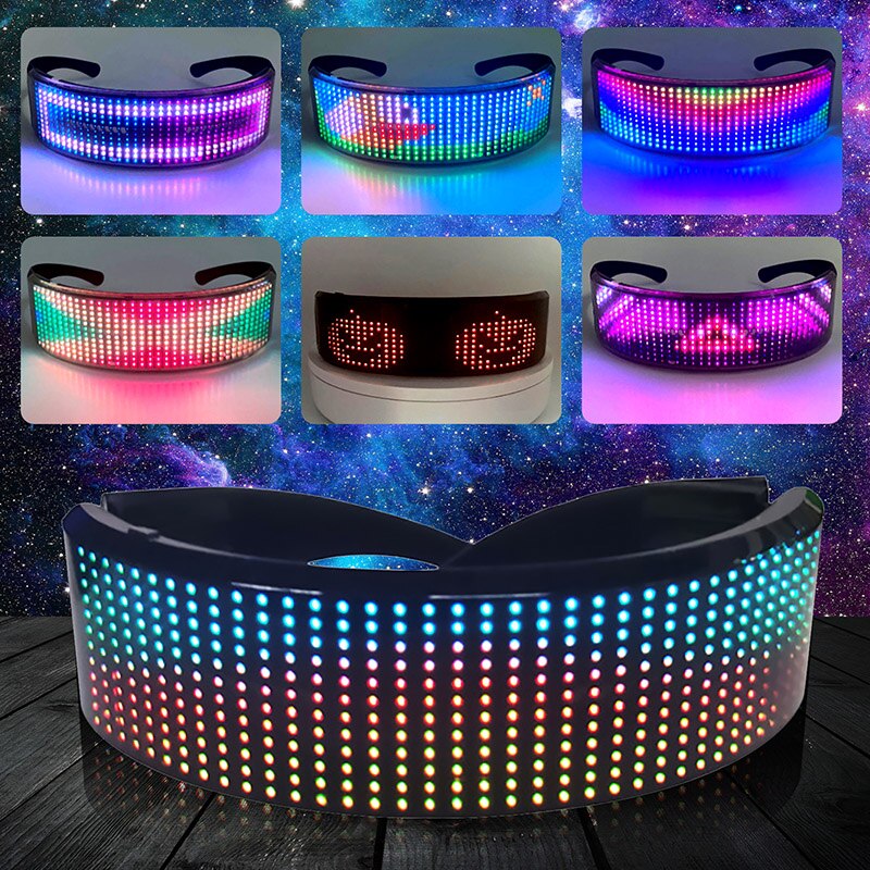 LED  Smart Luminous Glasses DIY App Control Electronic Futuristic Full-color Glasses Halloween Festival KTV Bar Party Glasses