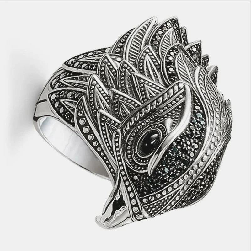 Anillo de águila retro con personalidad, anillo de pájaro de plata tailandés antiguo creativo a la moda para hombre