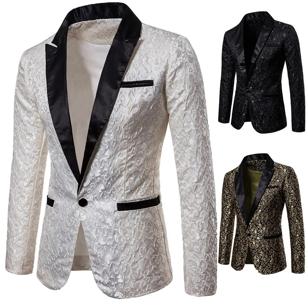 Herren-Party-Anzug mit Blumenmuster, stilvoller Smoking, Hochzeits-Blazer, Abschlussball-Smoking