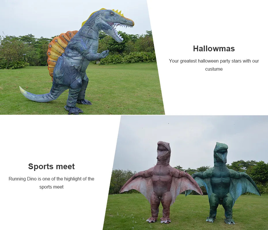 Nuevo inflable Dino t-rex Spinosaurus Pterosaur Triceratops adulto Velociraptor disfraz mascota Cosplay Halloween mujer hombre chico