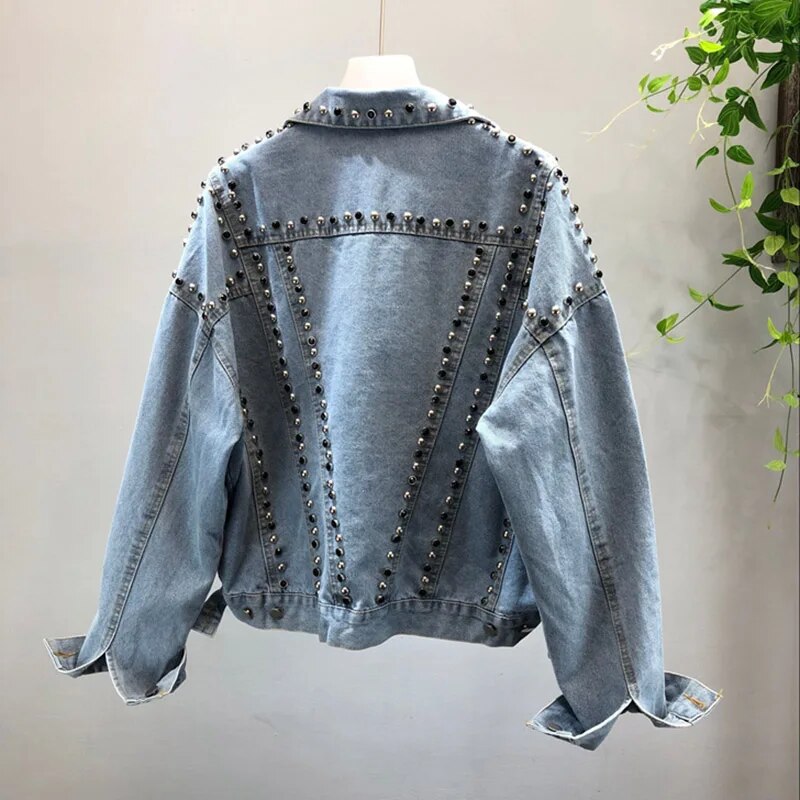 Weibliche Oberbekleidung Mode Mit Nieten Diamant Denim Jacke Frauen Kleidung Kurze Schlanke Unregelmäßige Denim Mantel Frauen Chaqueta De Mezclilla