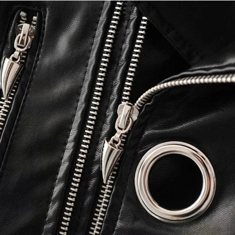 Leather Jacket Women Spring 2023 New Women Clothing All-match Fashion Metal Circle Thinner PU Leather Jacket Women's Short Trend