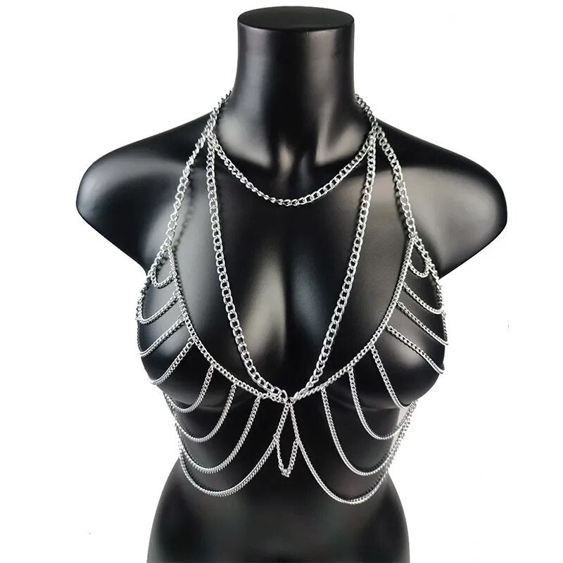 Cadena para el cuerpo, cadenas para el pecho sexys, joyería para el cuerpo, cadenas para el vientre para mujer, vestido de Bikini, accesorios de Jersey, sujetador, regalo para juegos de pareja