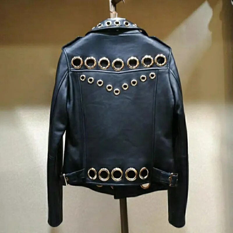 Leather Jacket Women Spring 2023 New Women Clothing All-match Fashion Metal Circle Thinner PU Leather Jacket Women's Short Trend